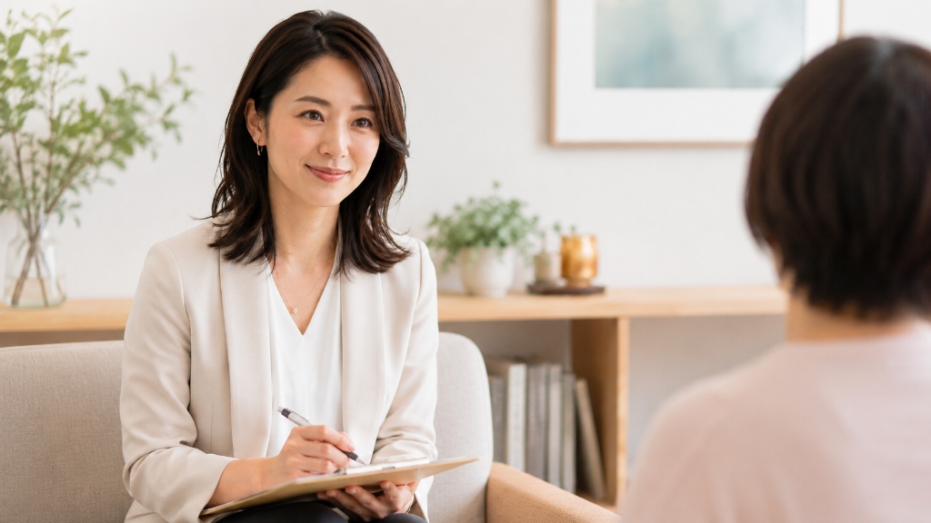 カウンセラーと話す女性